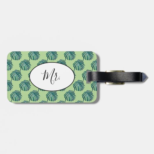 Étiquette À Bagage Balise M. Palm pour bagages turquoise imprimé (Dos horizontal)