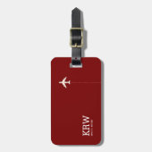 Étiquette À Bagage Balise moderne rouge foncé avec nom (Devant Vertical)