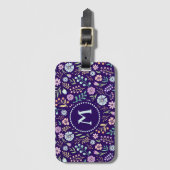 Étiquette À Bagage Balise Monogram Floral Whimsical Boho Motif (Devant Vertical)
