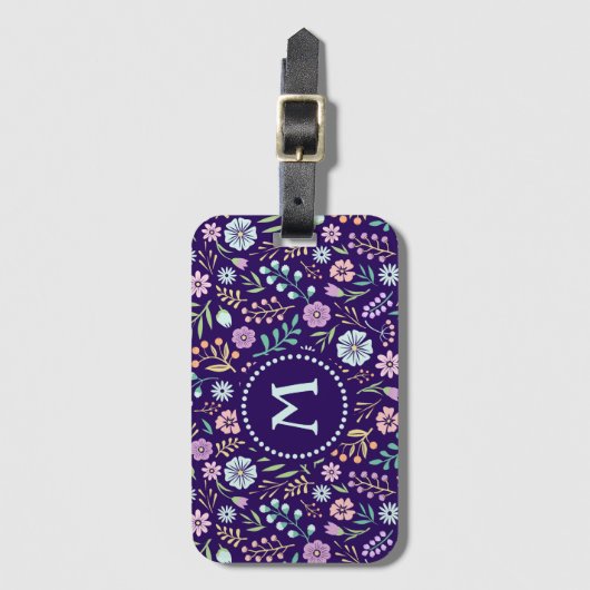 Étiquette À Bagage Balise Monogram Floral Whimsical Boho Motif (Devant Vertical)