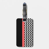 Étiquette À Bagage Balise Monogramme de bagage Chevron noir/blanc (Dos Vertical)