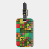 Étiquette À Bagage Balise Mosaic Motif Aquarelle Monogramme Bagage (Devant Vertical)