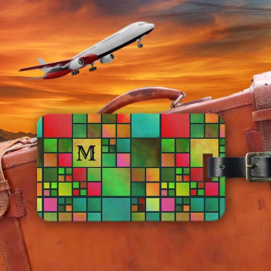 Étiquette À Bagage Balise Mosaic Motif Aquarelle Monogramme Bagage