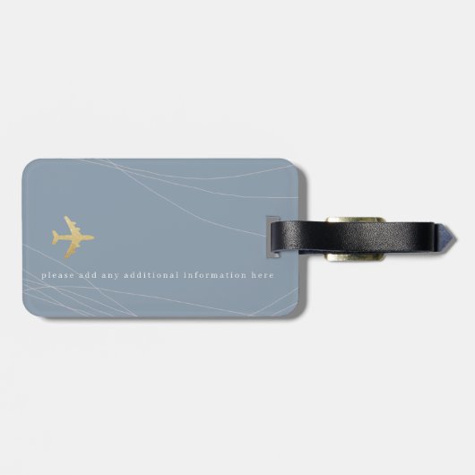 Étiquette À Bagage Balise Nice Dusty Blue Travel avec nom (Dos horizontal)