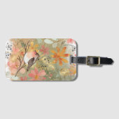 Étiquette À Bagage Balise Oiseau peint & Fleurs (Devant Horizontal)