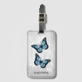 Étiquette À Bagage Balise Papillon bleu floral (Devant Vertical)