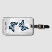 Étiquette À Bagage Balise Papillon bleu floral (Devant Horizontal)