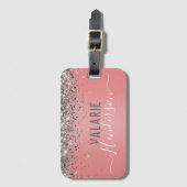 Étiquette À Bagage Balise parties scintillant et monogramme métalliqu (Devant Vertical)