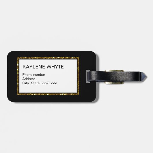 Étiquette À Bagage Balise Parties scintillant or et bagage noir (Dos horizontal)