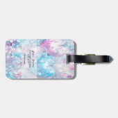 Étiquette À Bagage Balise Pink Aqua Hearts and Flowers (Dos horizontal)