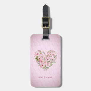 Étiquette À Bagage Balise Pink Heart Floral Luggage