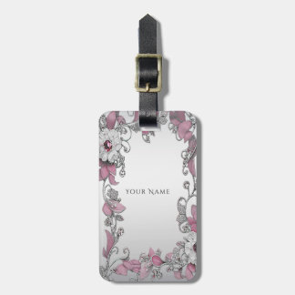 Étiquette À Bagage Balise Pink Silver White Floral Luggage