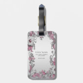 Étiquette À Bagage Balise Pink Silver White Floral Luggage (Dos Vertical)