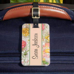 Étiquette À Bagage Balise Pink Yellow Roses Floral Custom Luggage