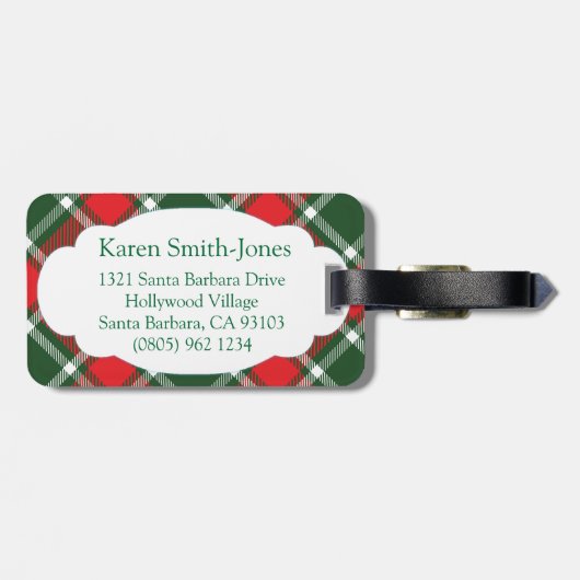 Étiquette À Bagage Balise porte-bagages écossais, rouge et blanc (Dos horizontal)