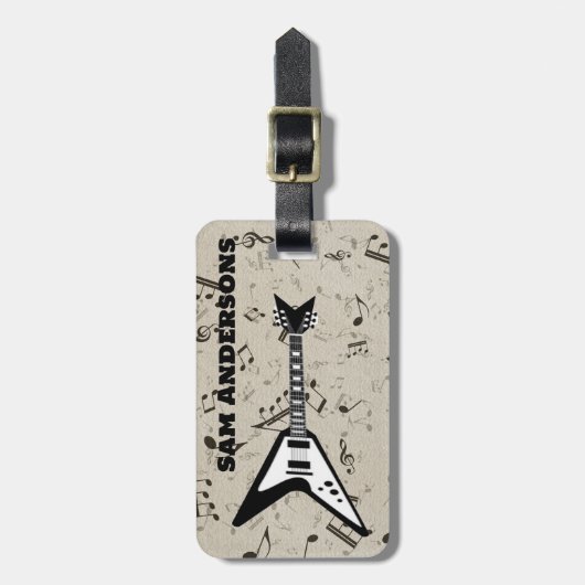 Étiquette À Bagage Balise Rock and Roll Guitar Sound Wave (Devant Vertical)