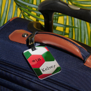 Étiquette À Bagage Balise rouge blanc et vert, Soccer Nom du sac