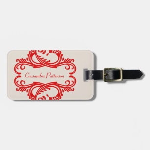Étiquette À Bagage Balise rouge Chic Damask