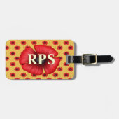 Étiquette À Bagage Balise rouge pavot floral Monogramme jaune (Devant horizontal)