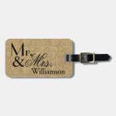 Étiquette À Bagage Balise Rustic Burlap Mr et Mrs Travel Luggage (Devant horizontal)
