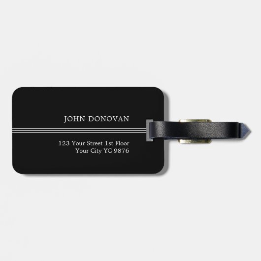 Étiquette À Bagage Balise simple Elegant Noir Blanc Monogramme (Dos horizontal)