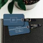 Étiquette À Bagage Balise simple élégante Monogramme bleu foncé<br><div class="desc">Simple étiquette élégante à bagages bleu foncé et blanc avec un motif rectangle. Vous pouvez y ajouter votre monogramme,  votre nom et votre adresse.</div>