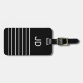 Étiquette À Bagage Balise simple Noir Blanc Lignes Monogramme Bagage (Devant horizontal)