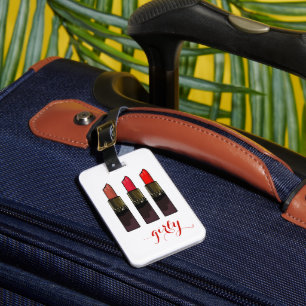 Étiquette À Bagage Balise Trendy Red Lipstick Trio Girly Luggage
