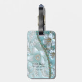Étiquette À Bagage Balise turquoise blanc floral (Dos Vertical)