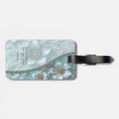 Étiquette À Bagage Balise turquoise blanc floral (Dos horizontal)