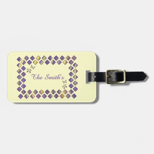 Étiquette À Bagage Balises de bagage de diamants jaunes violets (Devant horizontal)