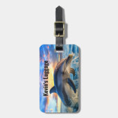 Étiquette À Bagage Balises de bagage Dolphin Monogramme de plage (Devant Vertical)