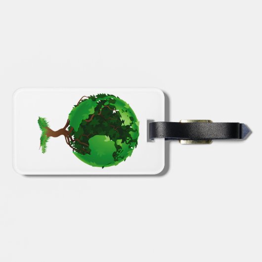 Étiquette À Bagage Balises de bagage Green Tree Globe (Dos horizontal)