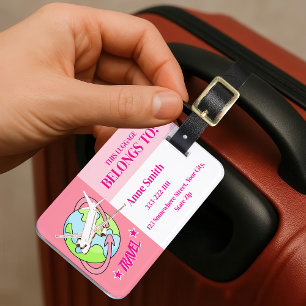 Étiquette À Bagage Balises de bagages d'avion de voyage rose personna