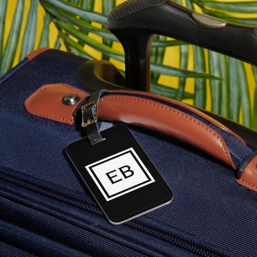 Étiquette À Bagage Balises de bagages Monogramme noir et blanc simple (Insitu Rectoal 1)