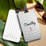 Étiquette À Bagage Ball de golf Dimples avec nom noir Numéro rouge<br><div class="desc">Un motif sportif et masculin pour les garçons et les garçons de votre famille. Ce design sportif est parfait pour tout athlète. On dirait une photo d'une balle de golf. Vous pouvez l'utiliser comme une faveur Joyeuse Anniversaire et inclure le nombre d'années dans la zone de numéro.</div>