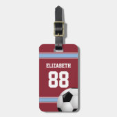 Étiquette À Bagage Balle de soccer Jersey Claret Blue Stripes (Devant Vertical)
