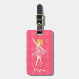 Étiquette À Bagage Ballerine blonde avec le pois rose