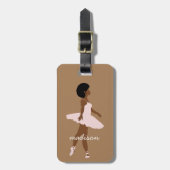 Étiquette À Bagage Ballerine noire afro illustration chic nom script (Devant Vertical)