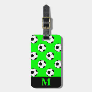 Étiquette À Bagage Balles de football blanc monogramme, vert citron