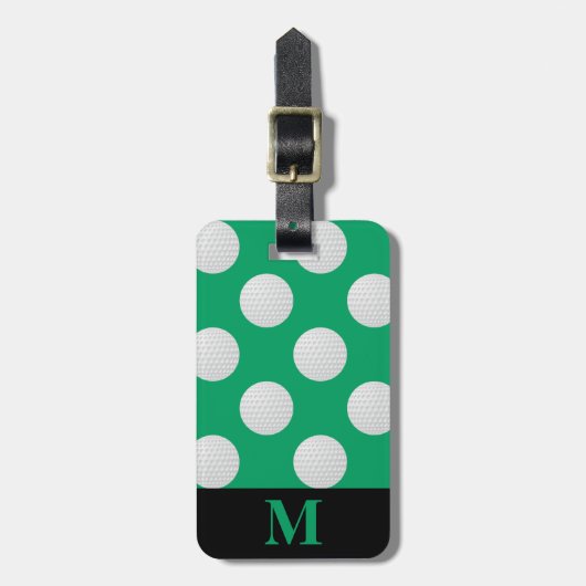 Étiquette À Bagage Balles de golf blanches Monogram, vert trèfle (Devant Vertical)