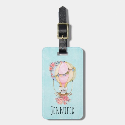 Étiquette À Bagage Ballons à air chaud mignon avec aquarelle à ours (Devant Vertical)