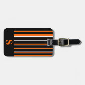 Étiquette À Bagage Bande de code barre orange noir monogramme (Devant horizontal)