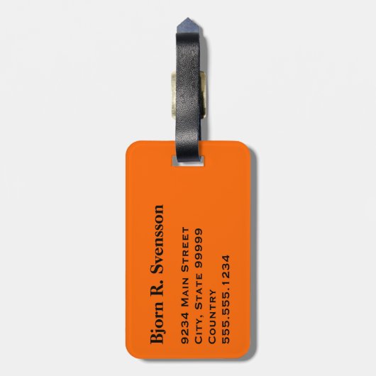 Étiquette À Bagage Bande de code barre orange noir monogramme (Dos Vertical)