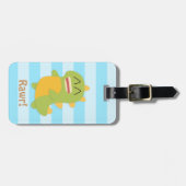 Étiquette À Bagage Bande dessinée de Kawaii de Dino vert et jaune (Devant horizontal)