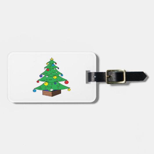 Étiquette À Bagage Bande dessinée décorée d'arbre de Noël (Devant horizontal)