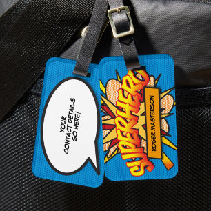 Étiquette À Bagage Bande dessinée personnalisée SUPERHÉROS Amusement