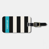 Étiquette À Bagage Bande moderne noire, crème et turquoise (Devant horizontal)