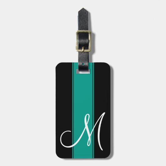 Étiquette À Bagage Bande turquoise avec gros monogramme (Devant Vertical)