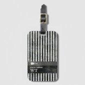 Étiquette À Bagage Bandes blanches modernes sur noir (Devant Vertical)